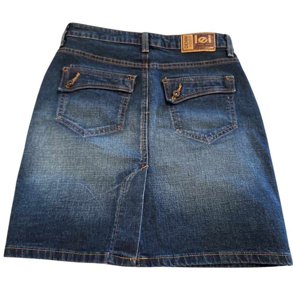 lei Womens Denim Mini Skirt Size 1 Blue Medium Wash Stretch Retro 80's - Picture 3 of 7